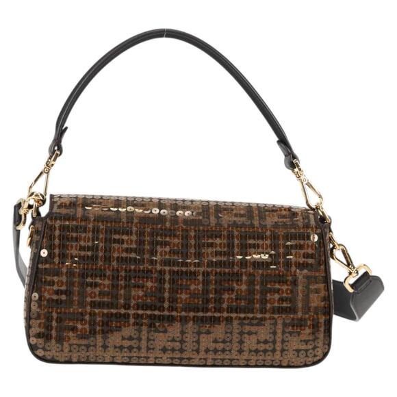 FENDI Zucca Canvas Mamma Bucket Shoulder Bag Sequin Brown Gold - Picture 3 of 14